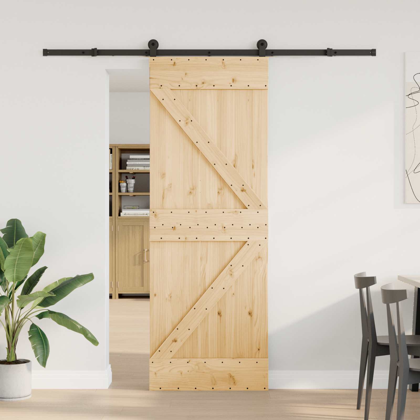 NARVIK Sliding Door Natural and black 100 x 210 cm (213.5 cm)