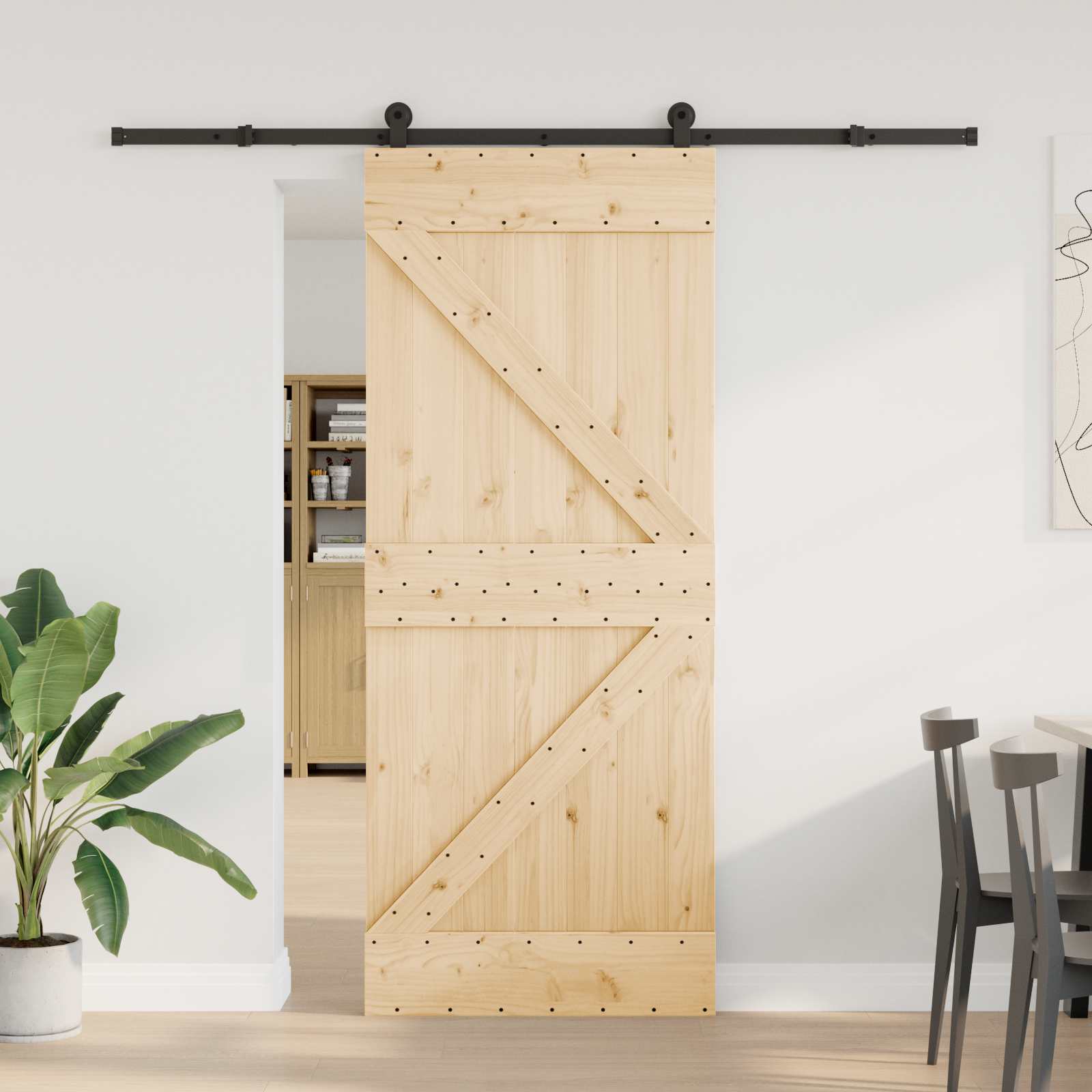 NARVIK Sliding Door Natural and black 100 x 210 cm (213.5 cm)