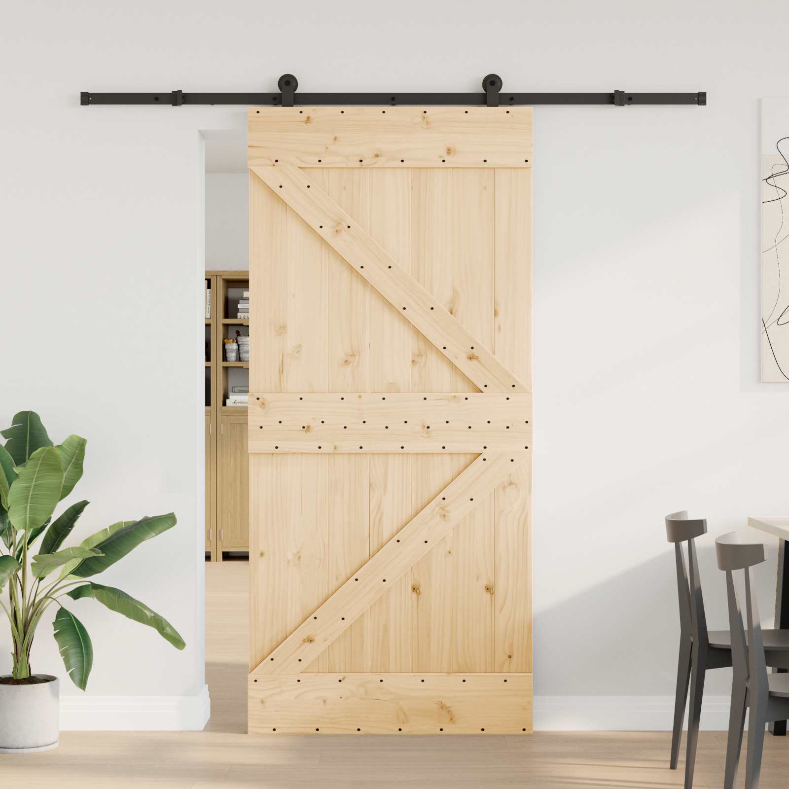 NARVIK Sliding Door Natural and black 100 x 210 cm (213.5 cm)