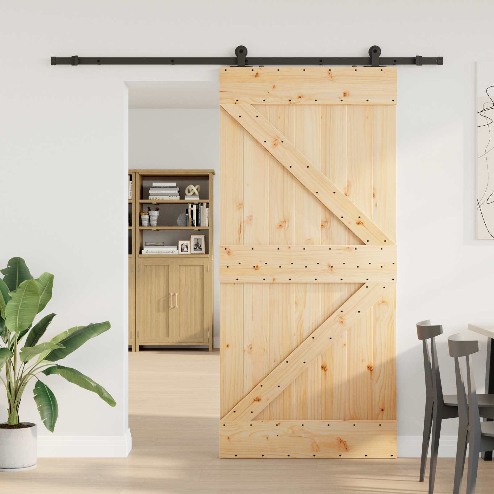 NARVIK Sliding Door Natural and black 100 x 210 cm (213.5 cm)