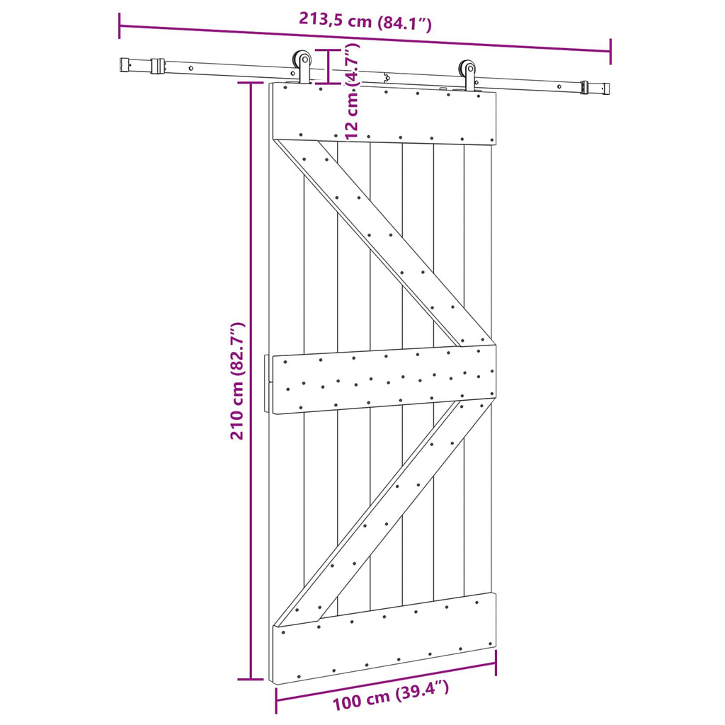 NARVIK Sliding Door Natural and black 100 x 210 cm (213.5 cm)