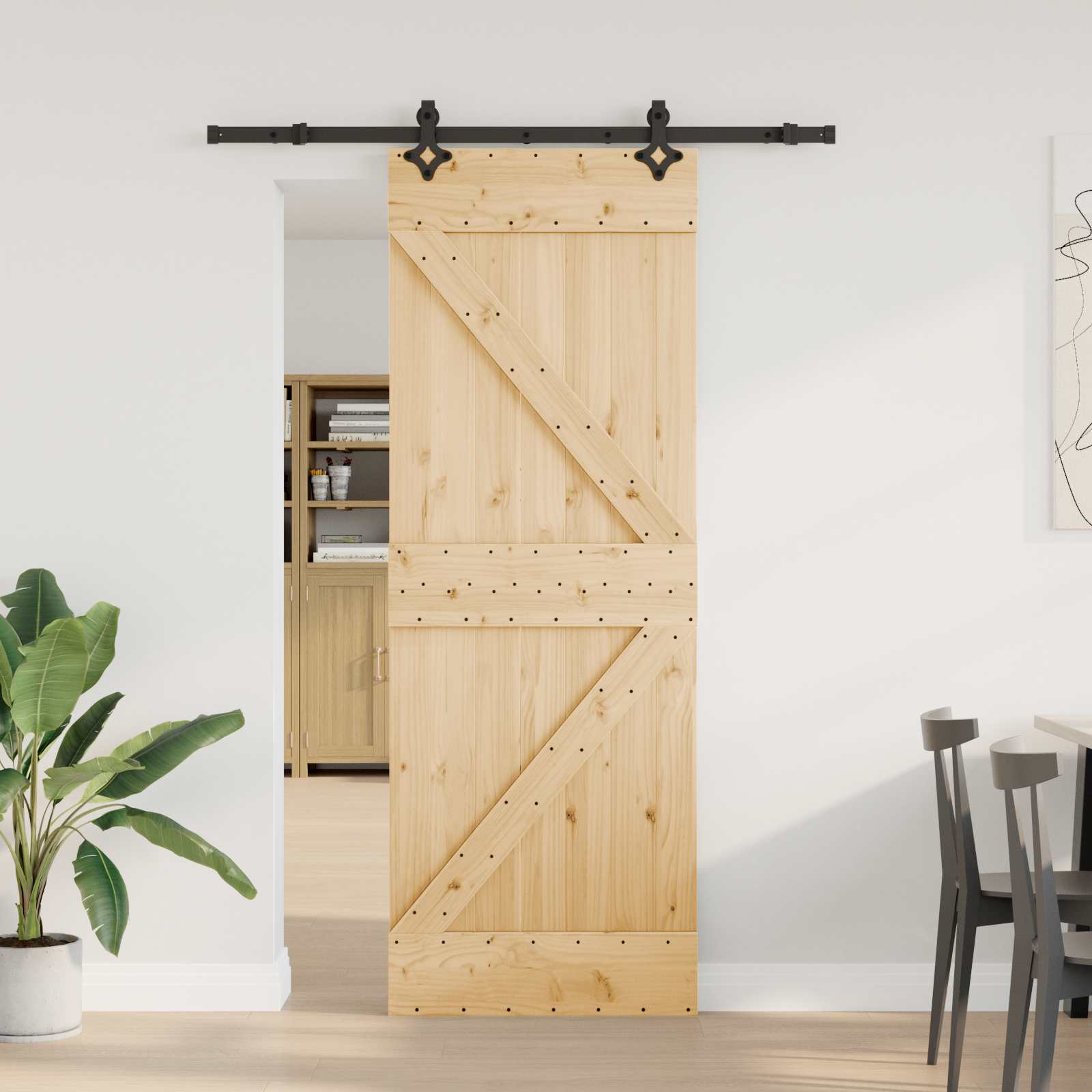 Porta de Correr NARVIK Natural e preto 100 x 210 cm (213,5 cm)