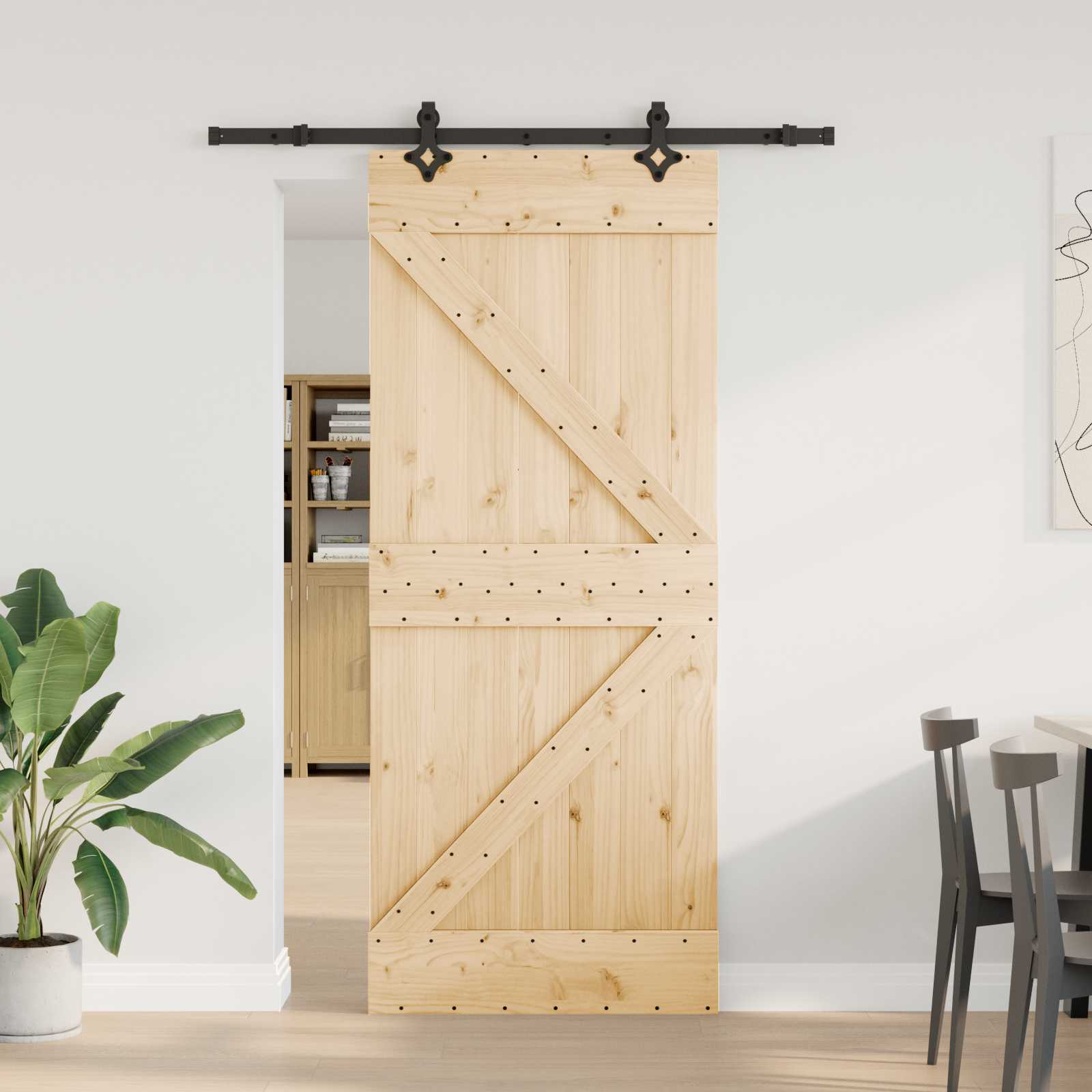 Porta de Correr NARVIK Natural e preto 100 x 210 cm (213,5 cm)