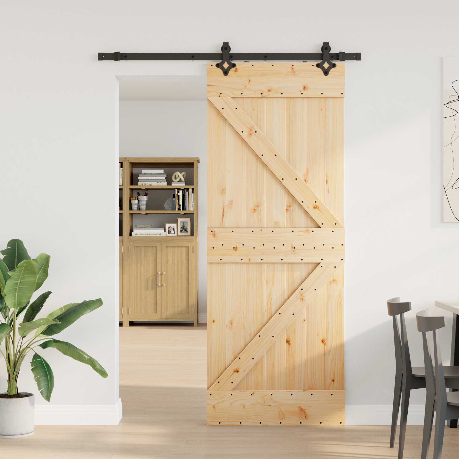 Porta de Correr NARVIK Natural e preto 100 x 210 cm (213,5 cm)