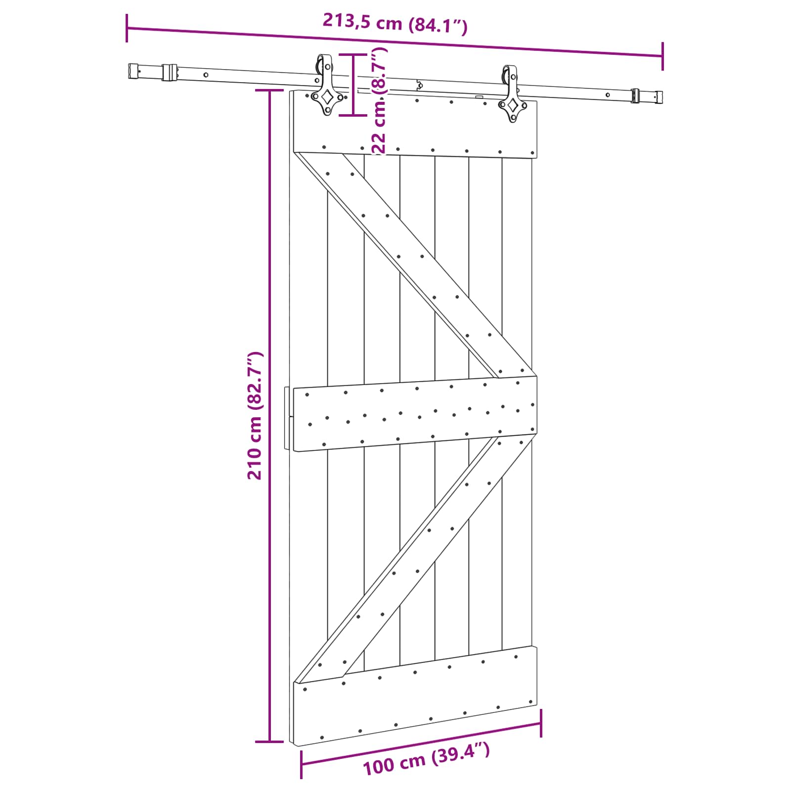 Puerta Corredera NARVIK Natural y negro 100 x 210 cm (213,5 cm)