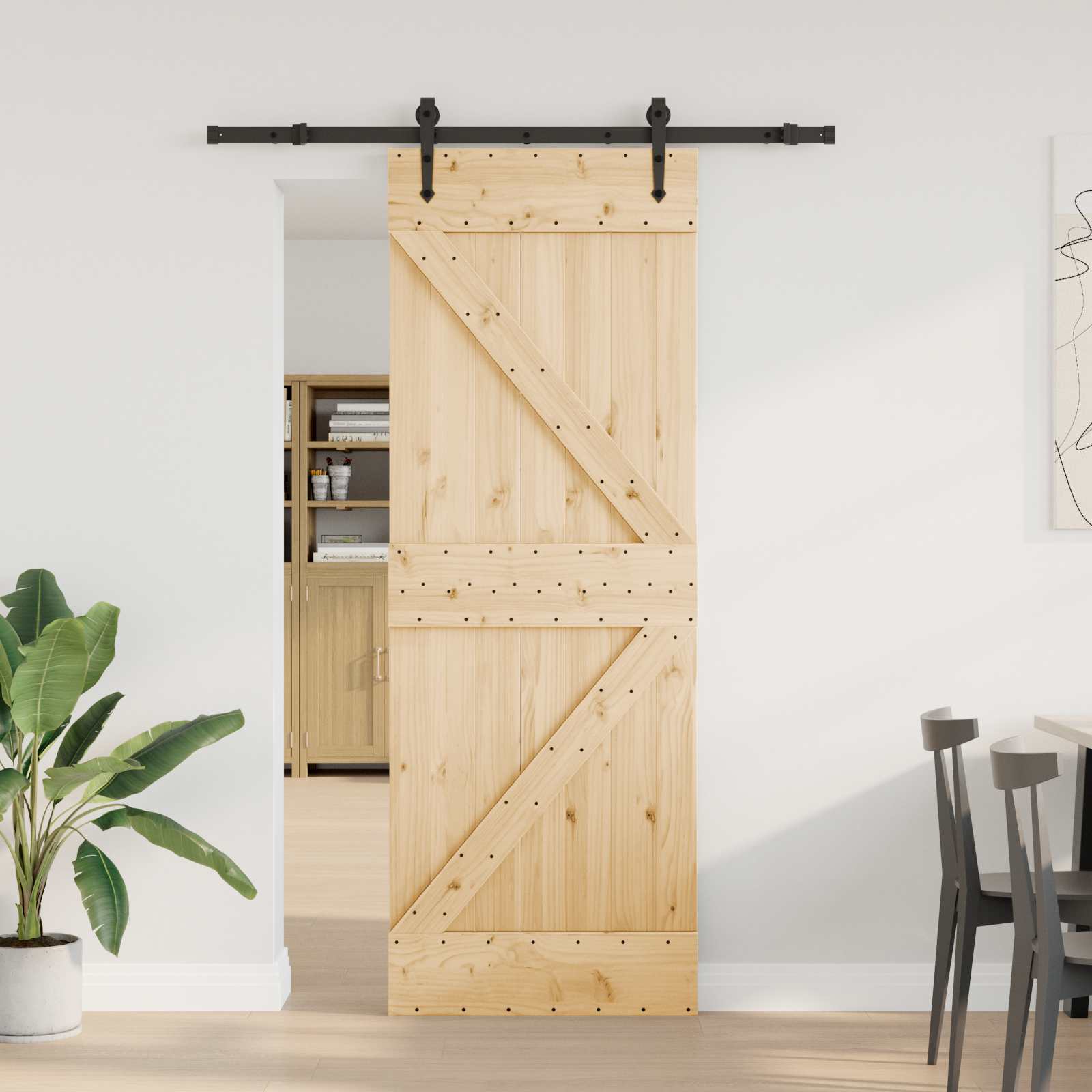 Sliding door NARVIK Natural and black 100 x 210 cm (213.5 cm)