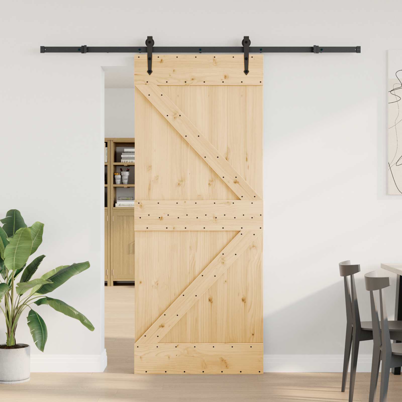 Sliding door NARVIK Natural and black 100 x 210 cm (213.5 cm)