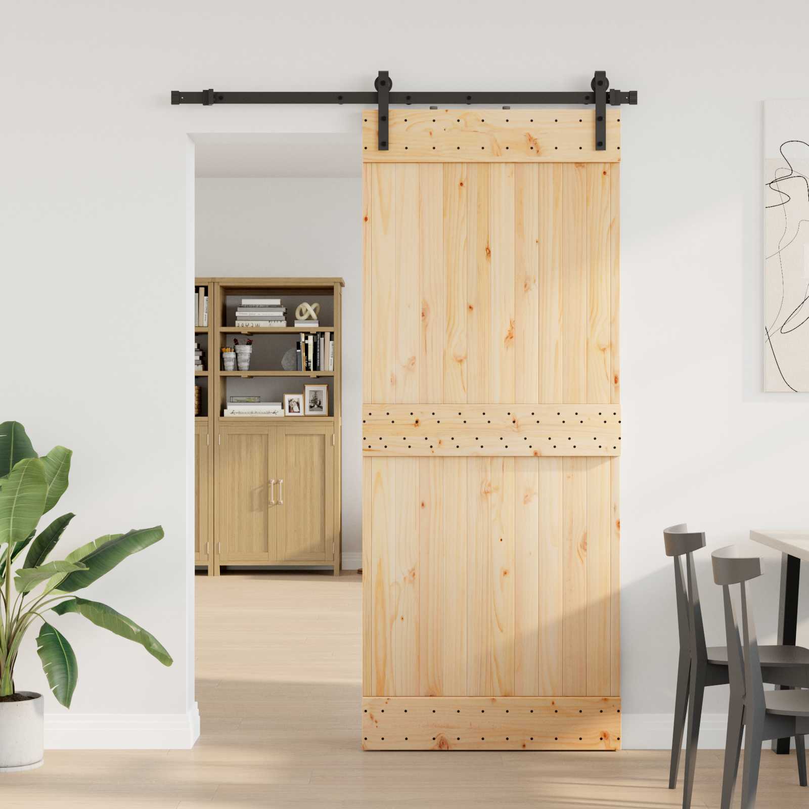 Sliding Door 2 pcs Natural and Black Solid Pine Wood