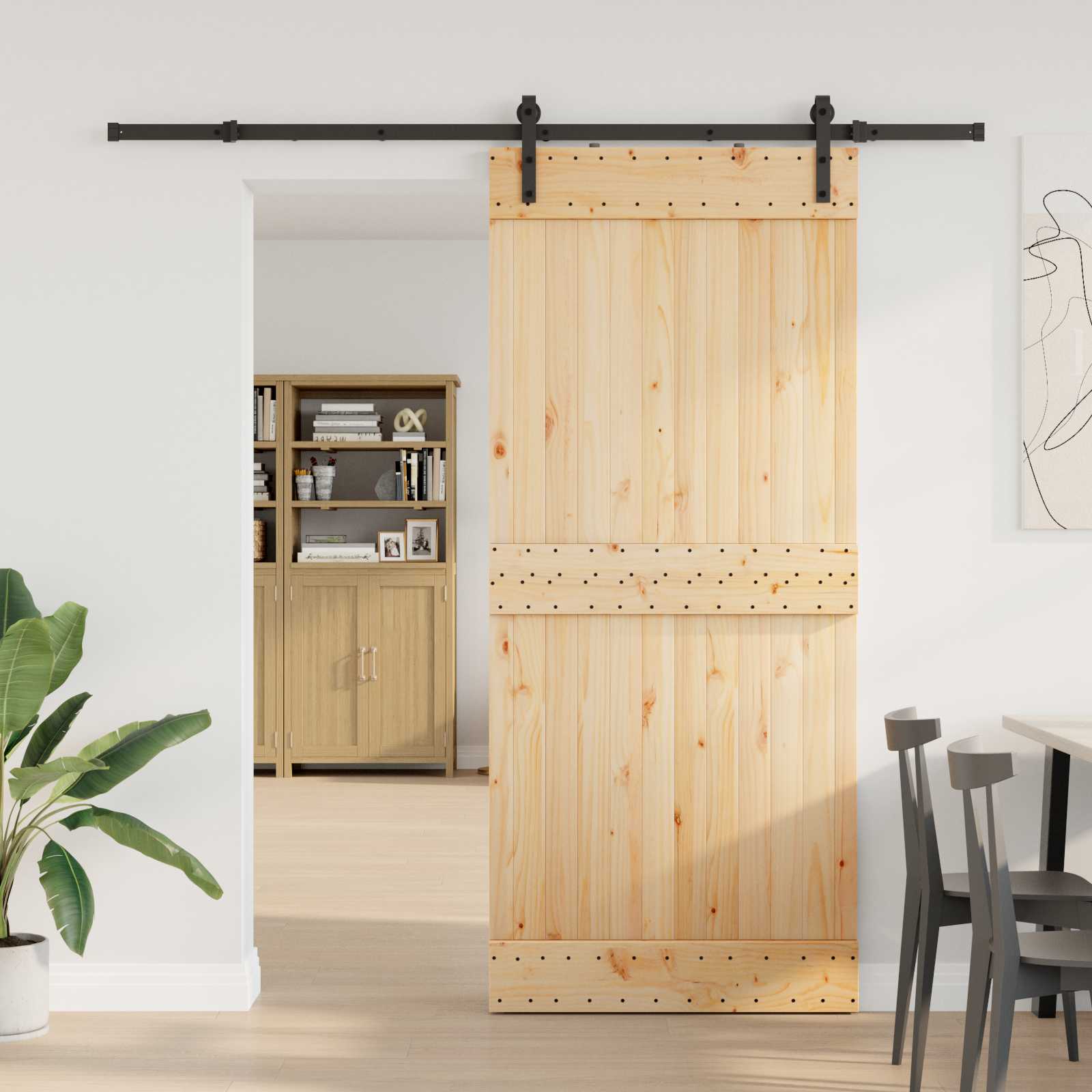 Sliding Door 2 pcs Natural and Black Solid Pine Wood