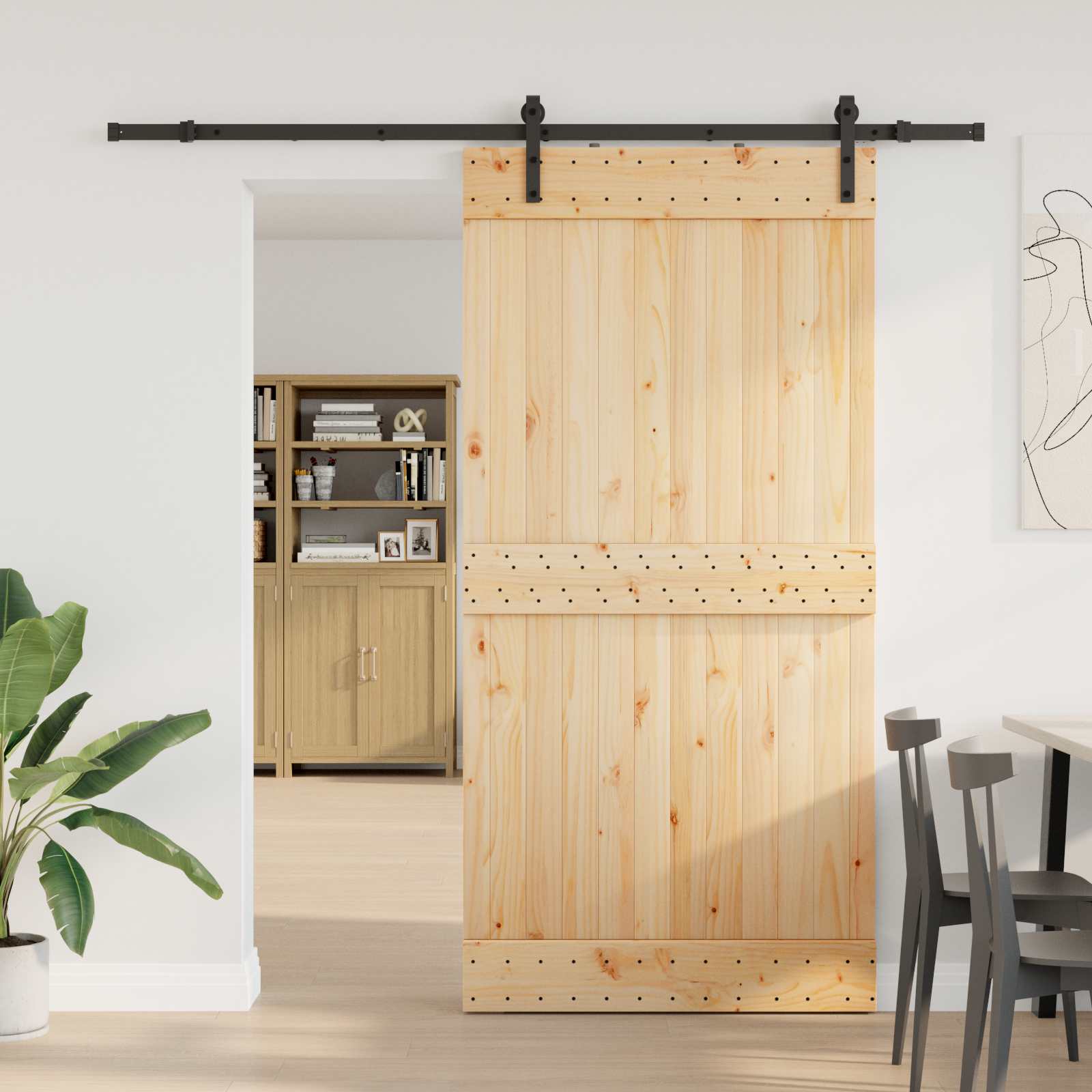 Sliding Door 2 pcs Natural and Black Solid Pine Wood
