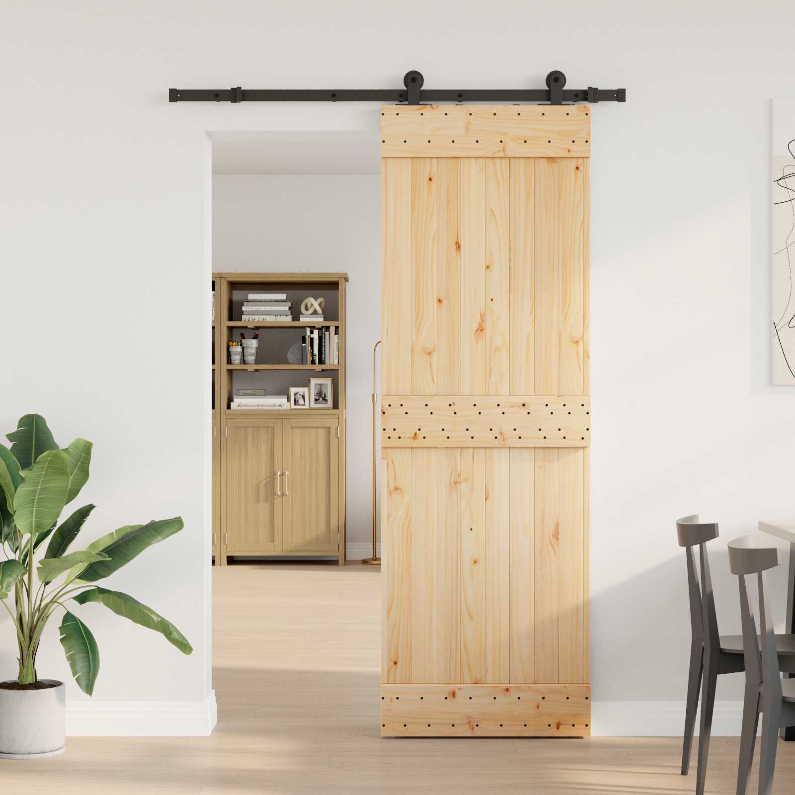 NARVIK Sliding Door Natural and black 100 x 210 cm (213.5 cm)
