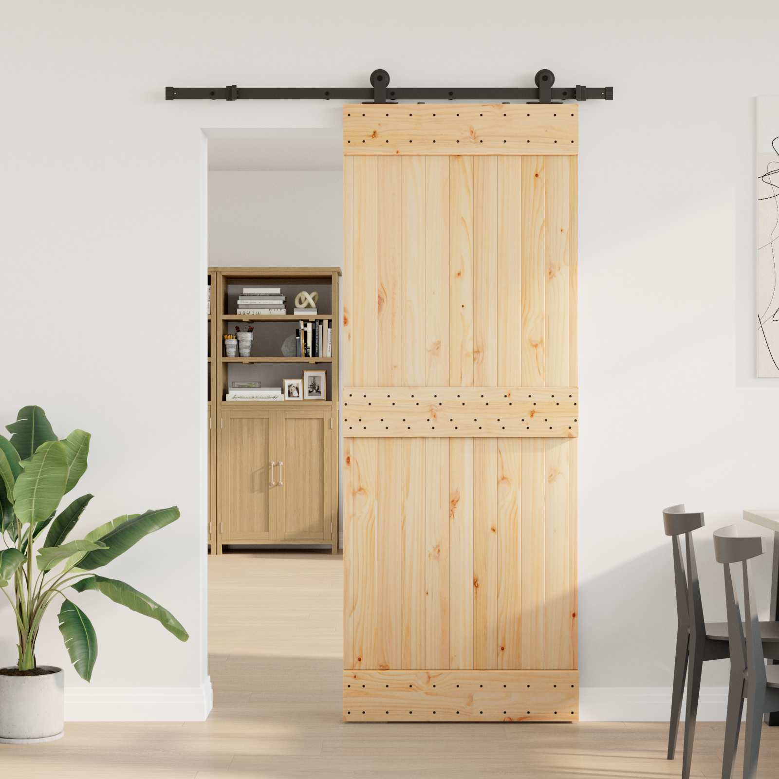 NARVIK Sliding Door Natural and black 100 x 210 cm (213.5 cm)