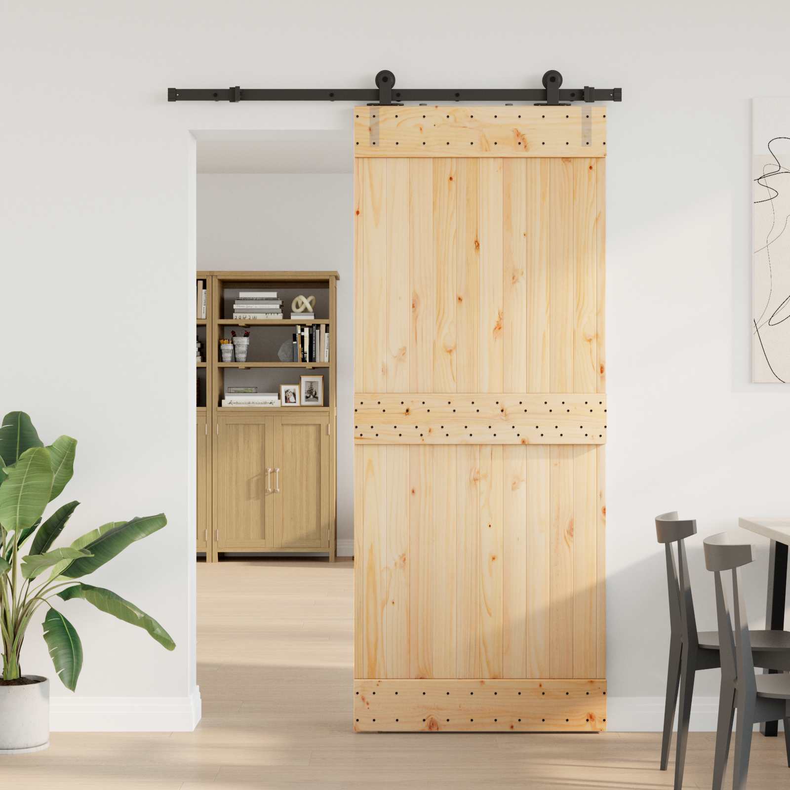 NARVIK Sliding Door Natural and black 100 x 210 cm (213.5 cm)