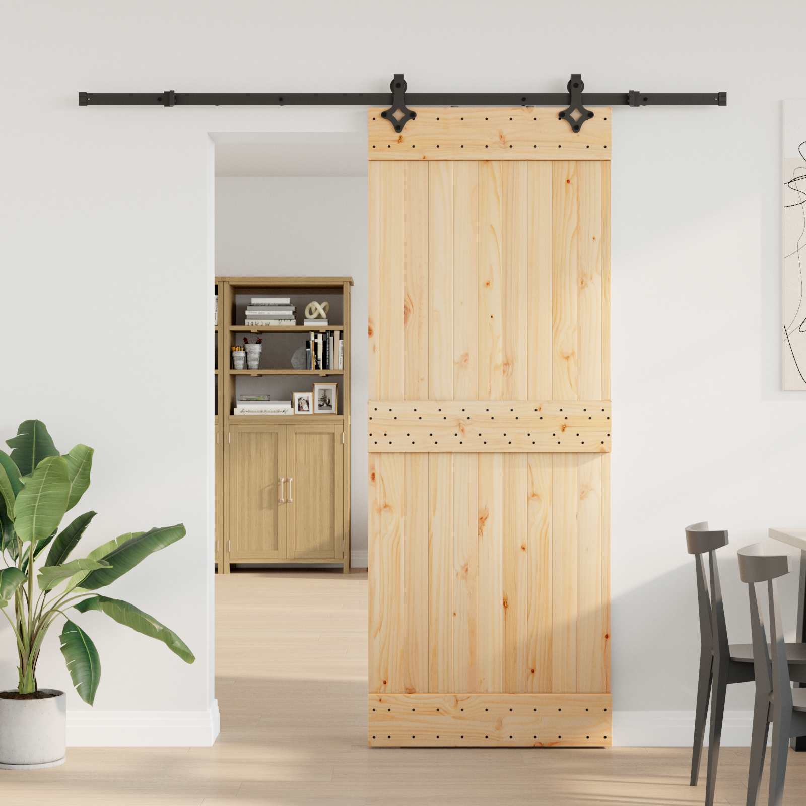 Porta de Correr NARVIK Natural e preto 100 x 210 cm (213,5 cm)