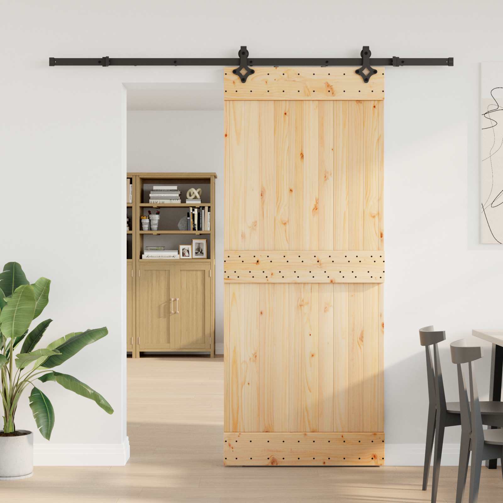 Porta de Correr NARVIK Natural e preto 100 x 210 cm (213,5 cm)
