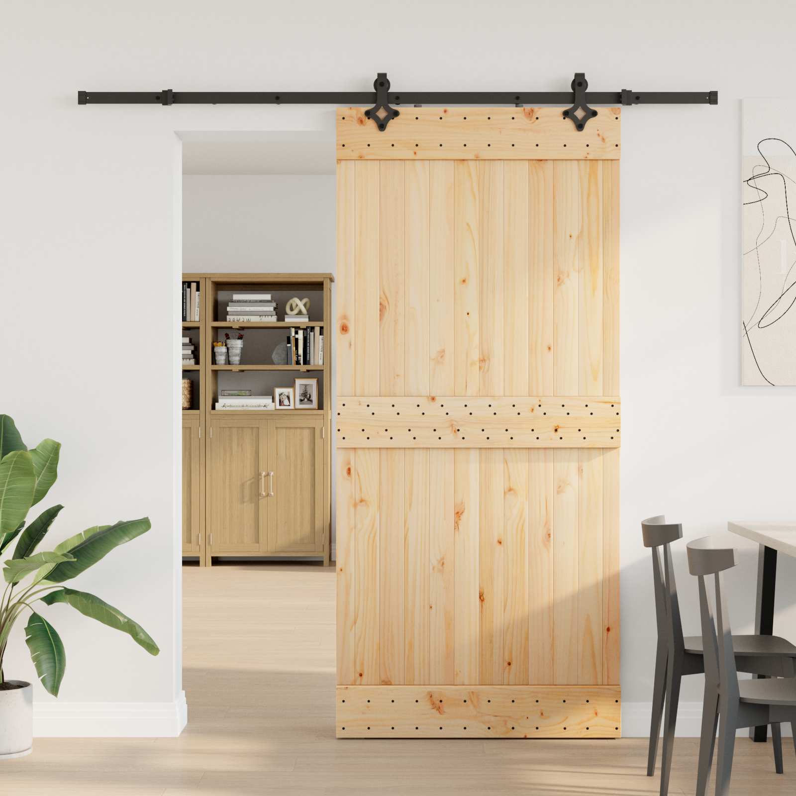 Porta de Correr NARVIK Natural e preto 100 x 210 cm (213,5 cm)