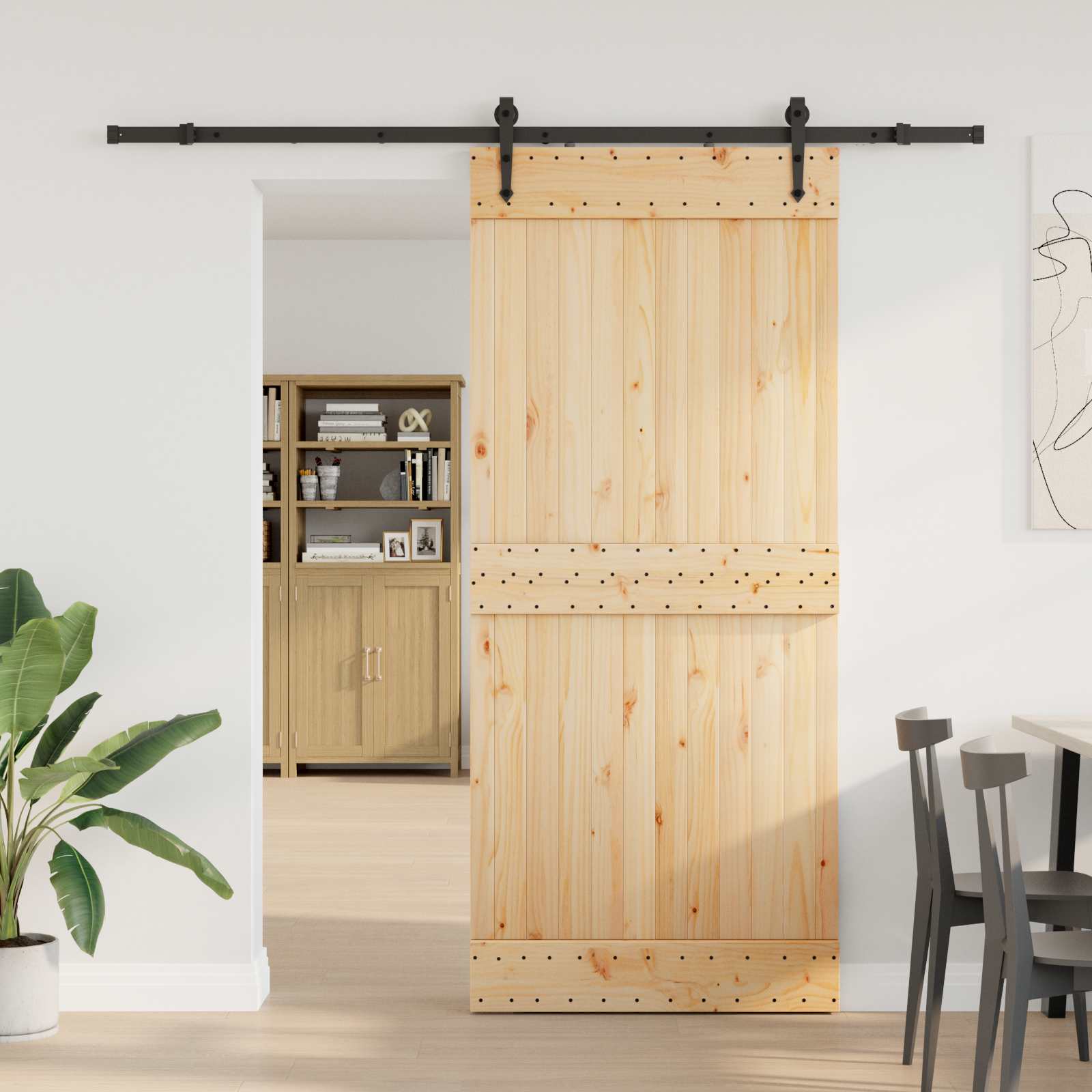 Sliding door NARVIK Natural and black 100 x 210 cm (213.5 cm)