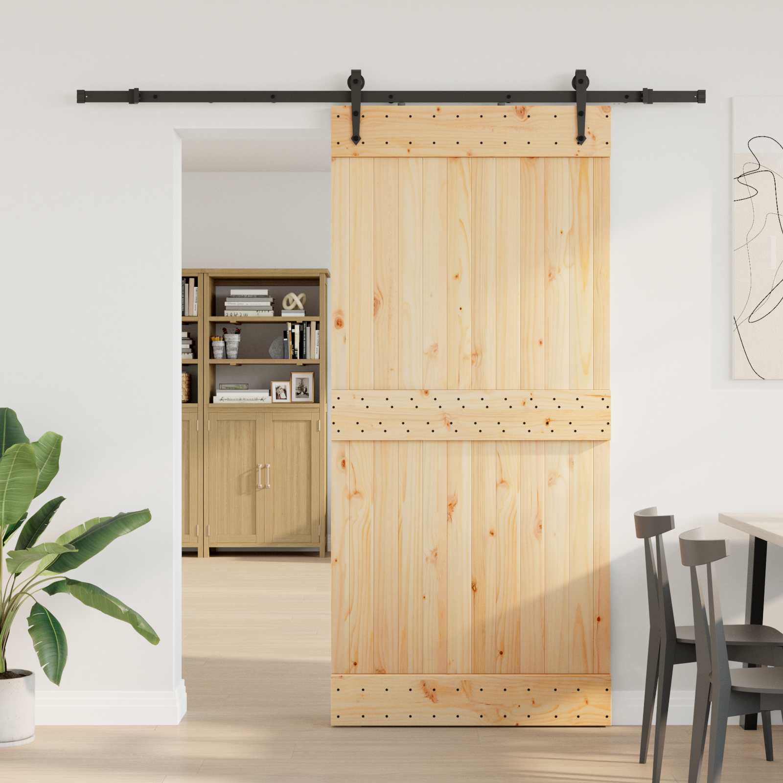 Sliding door NARVIK Natural and black 100 x 210 cm (213.5 cm)