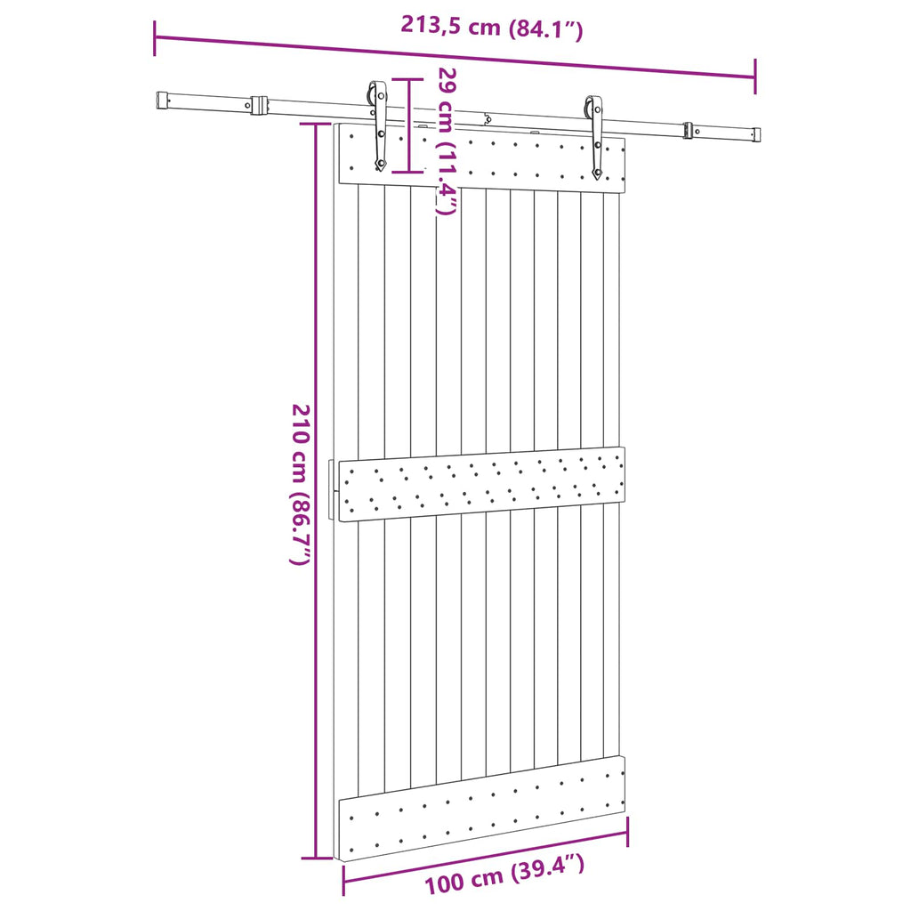 Sliding door NARVIK Natural and black 100 x 210 cm (213.5 cm)