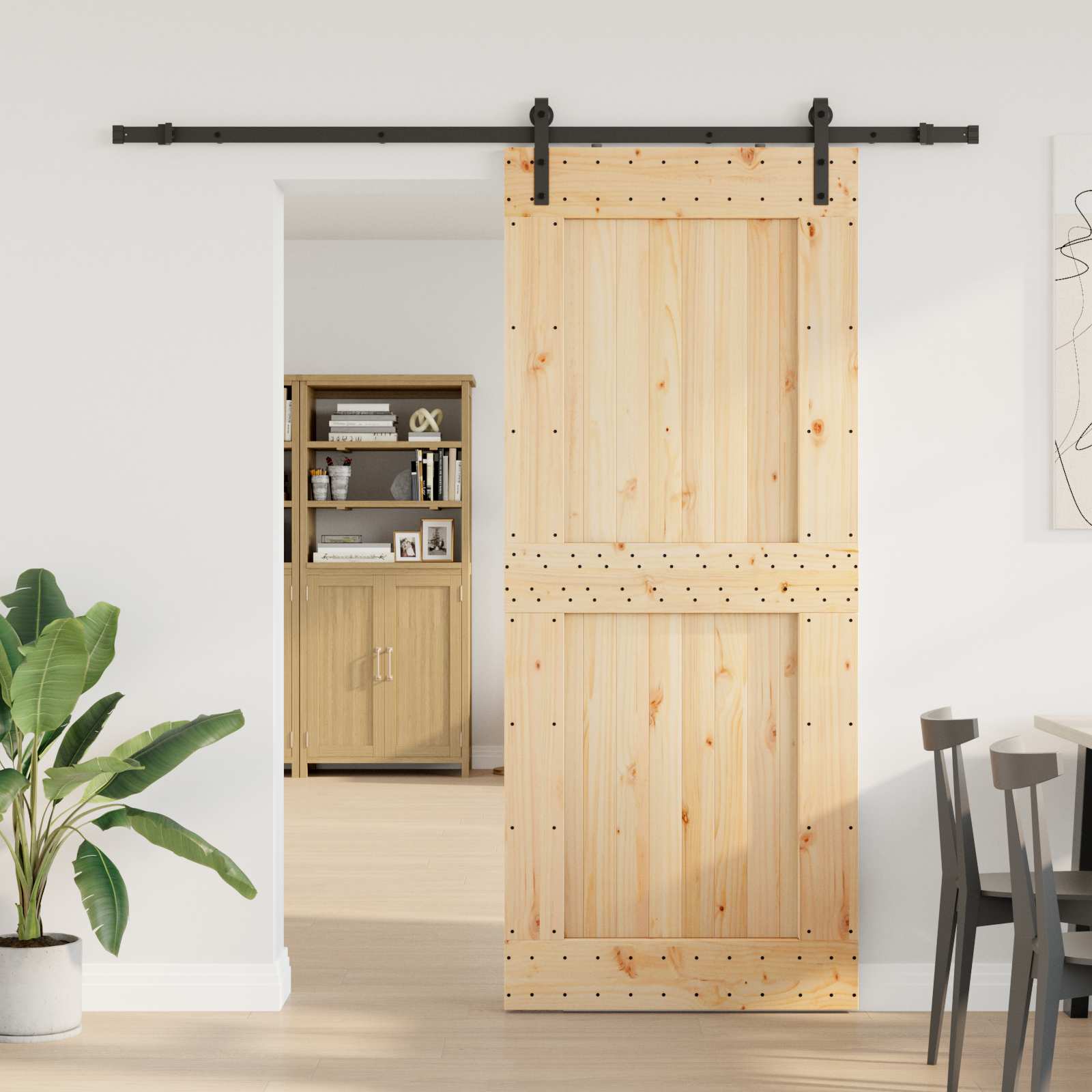 NARVIK Natural and Black Sliding Door 100 x 210 cm (213.5 cm)
