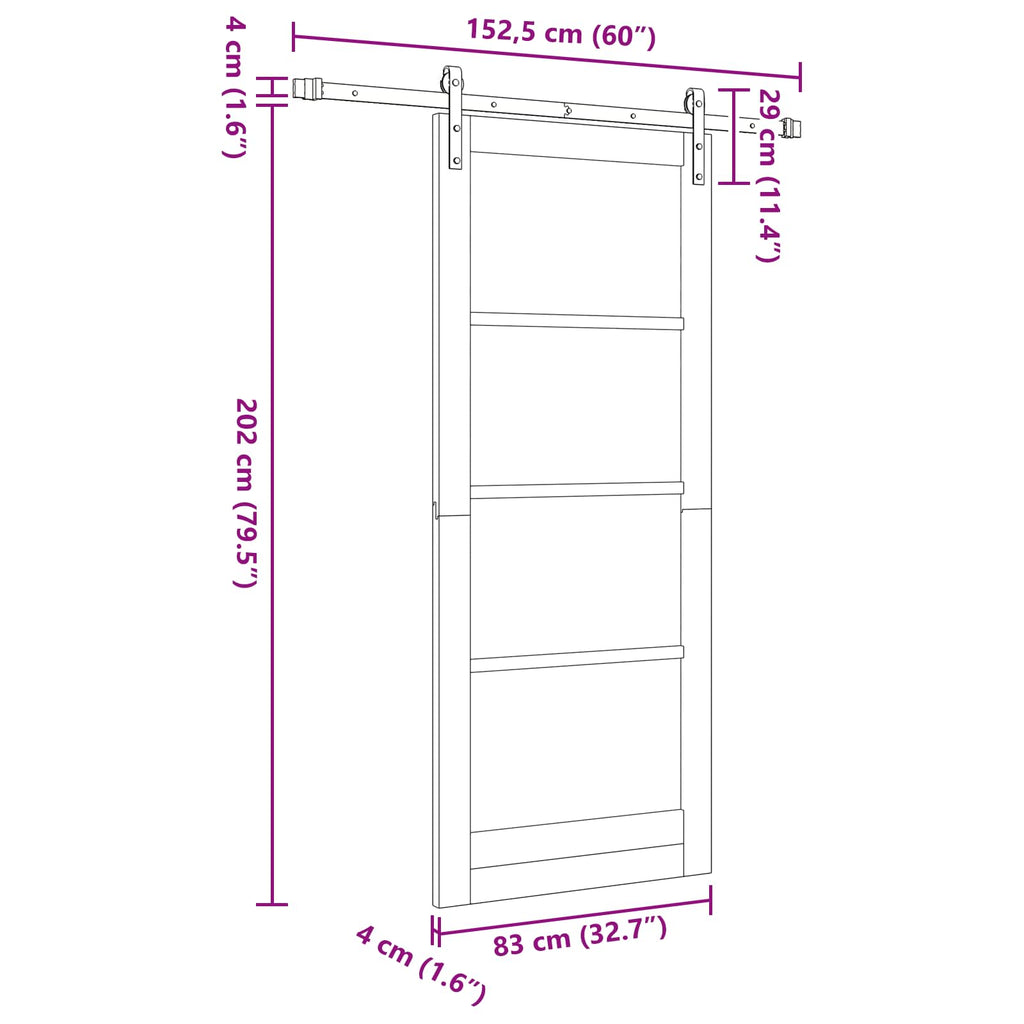 Puerta Corredera Blanco 83 x 202 cm Madera de Pino Maciza