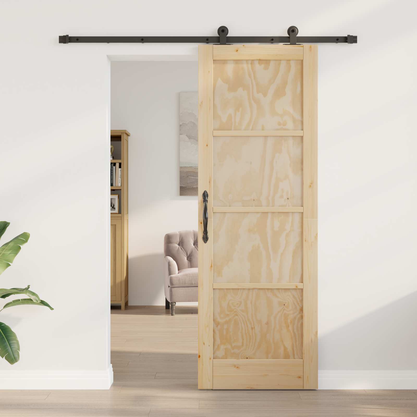 Sliding Door Natural and Black 73.5 x 211 cm