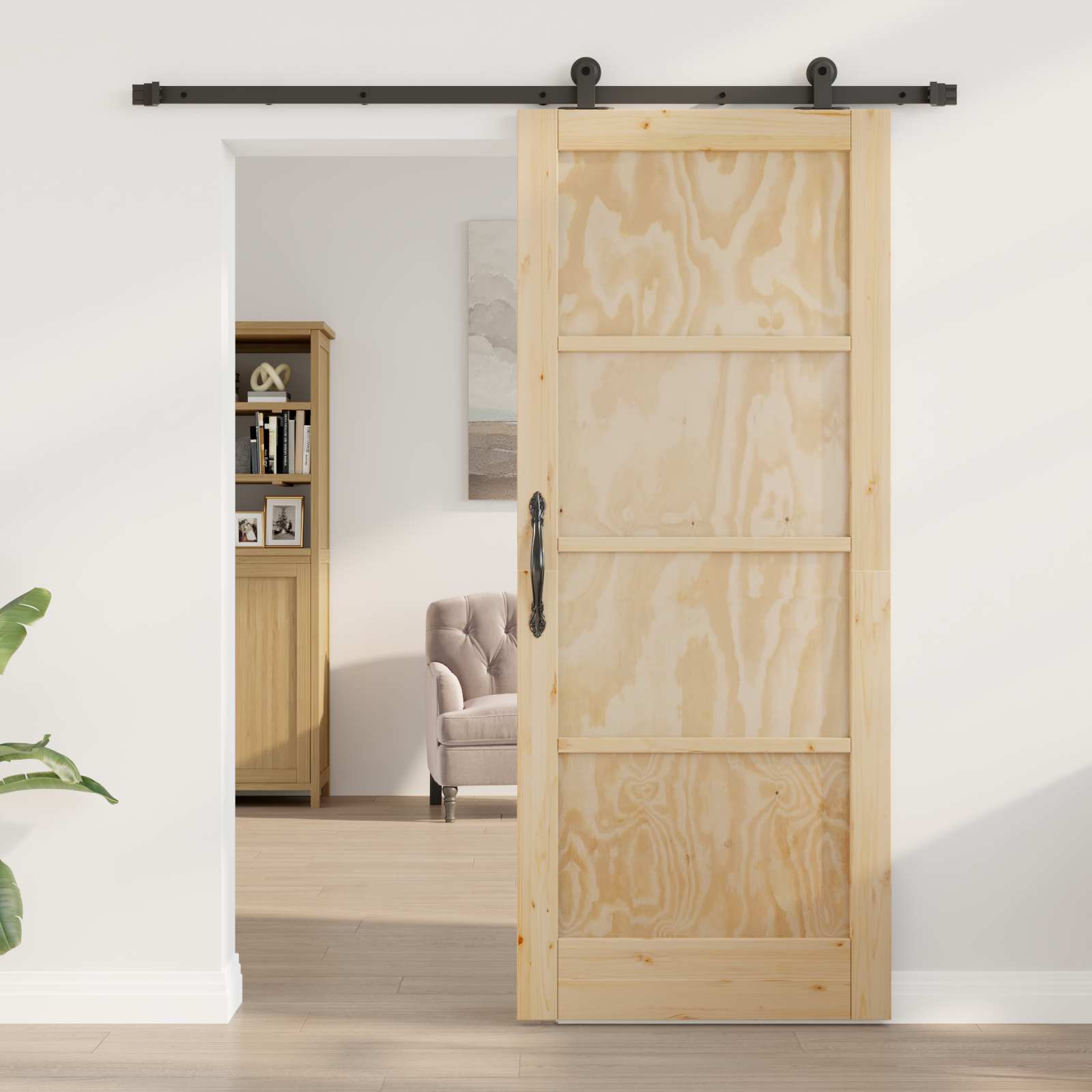 Sliding door Natural and black 83 x 202 cm