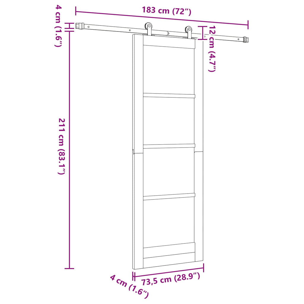 Natural and White Sliding Door 73.5 x 211 cm