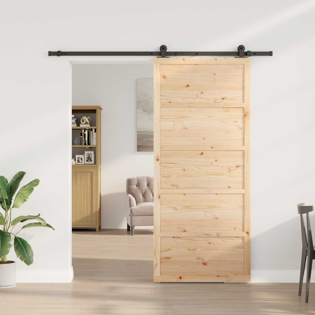 Puerta Corredera Natural 100 x 208 cm Madera de Pino Maciza
