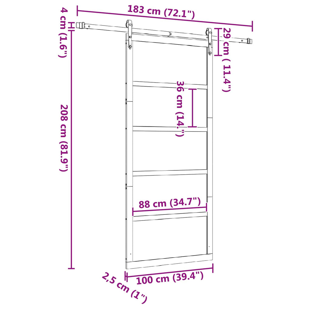 Puerta Corredera Natural 100 x 208 cm Madera de Pino Maciza