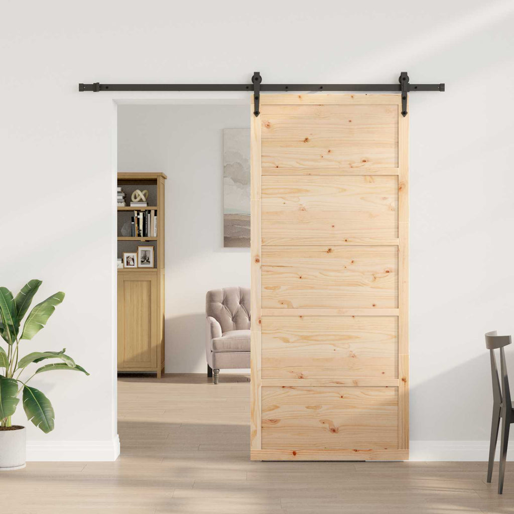 Puerta Corredera Natural 80 x 208 cm Madera de Pino Maciza