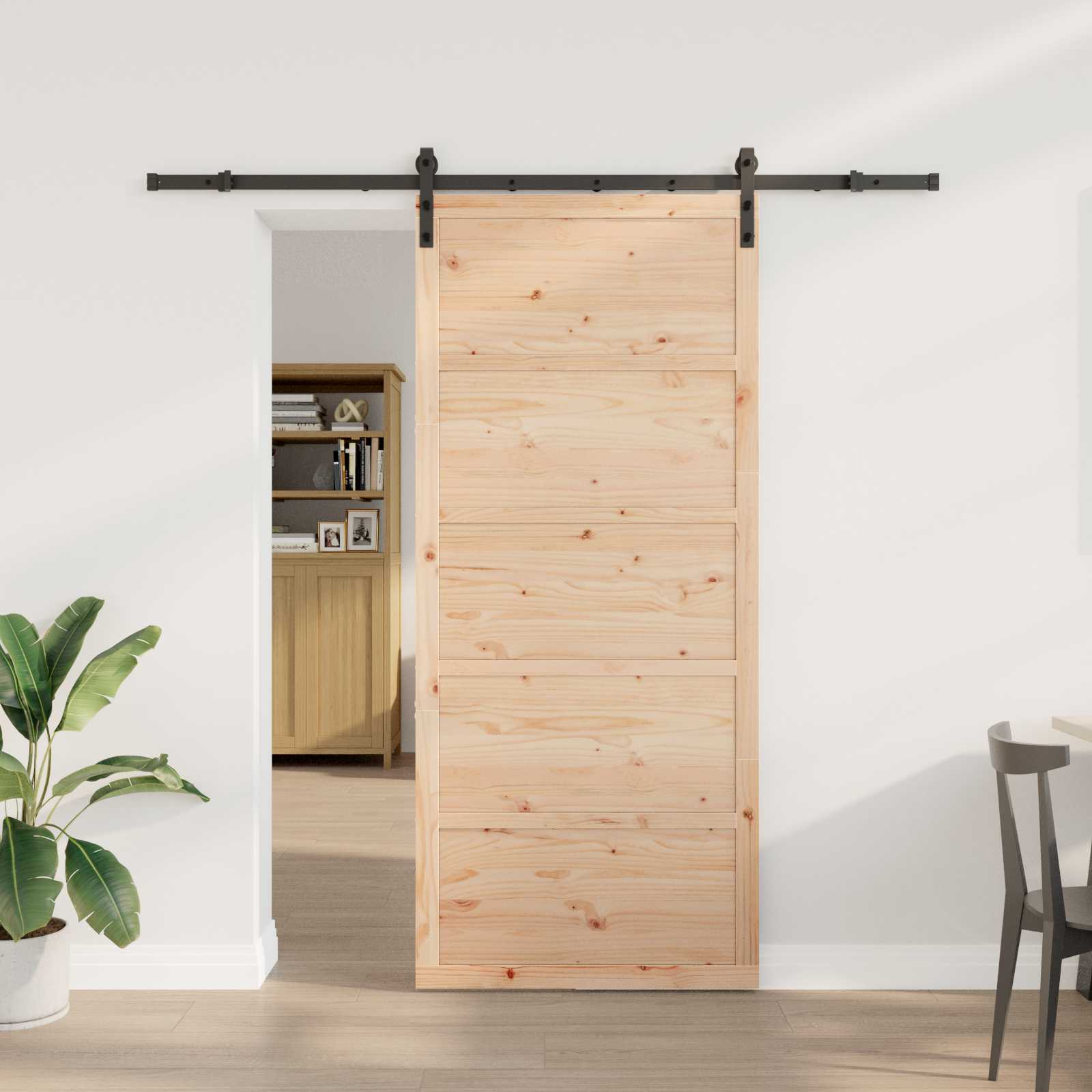 Sliding Door 2 pcs Natural and Black Solid Pine Wood