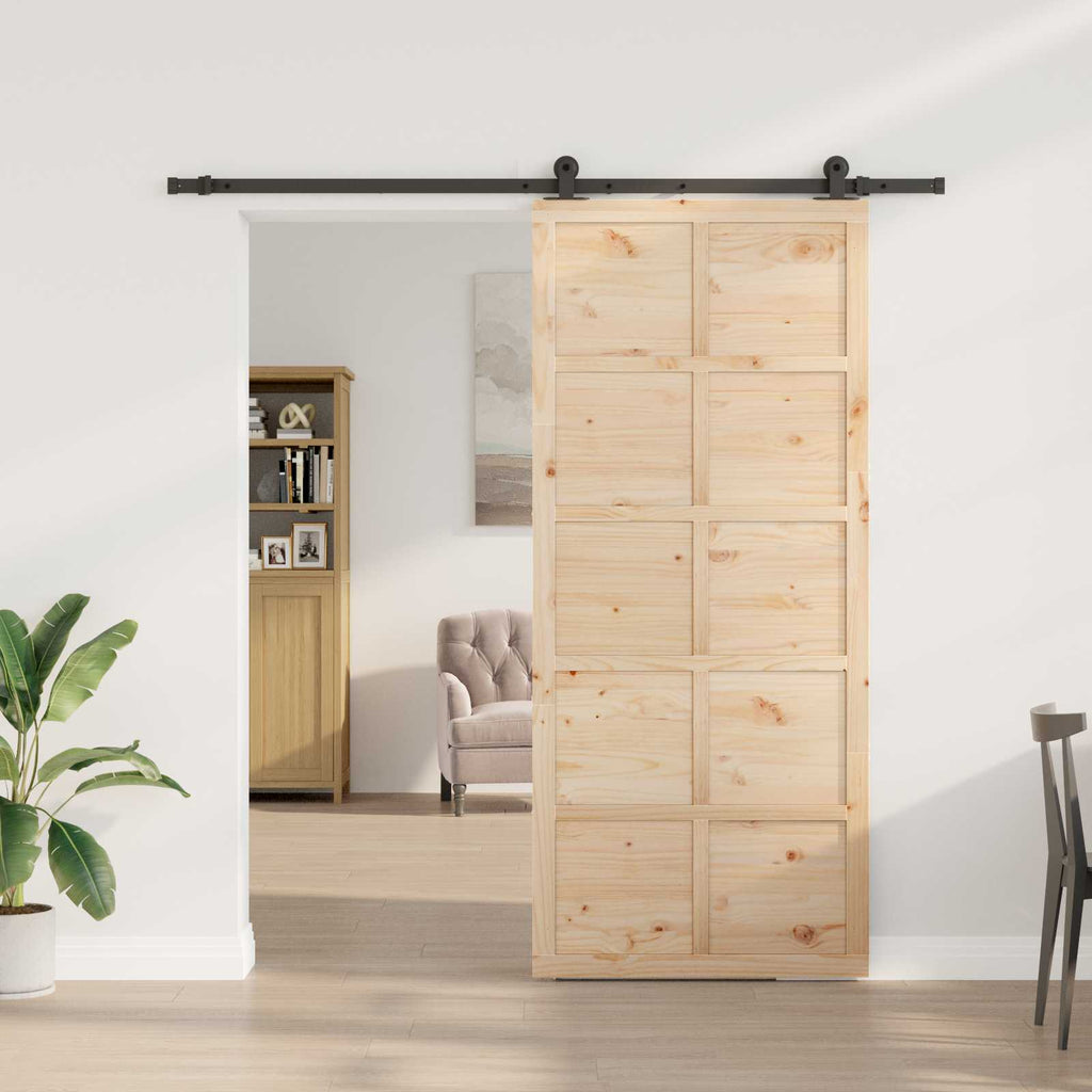 Puerta Corredera Natural 100 x 208 cm Madera de Pino Maciza