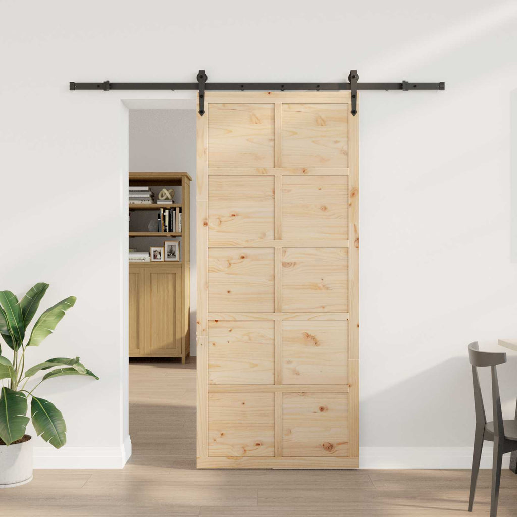 Puerta Corredera Natural 80 x 208 cm Madera de Pino Maciza