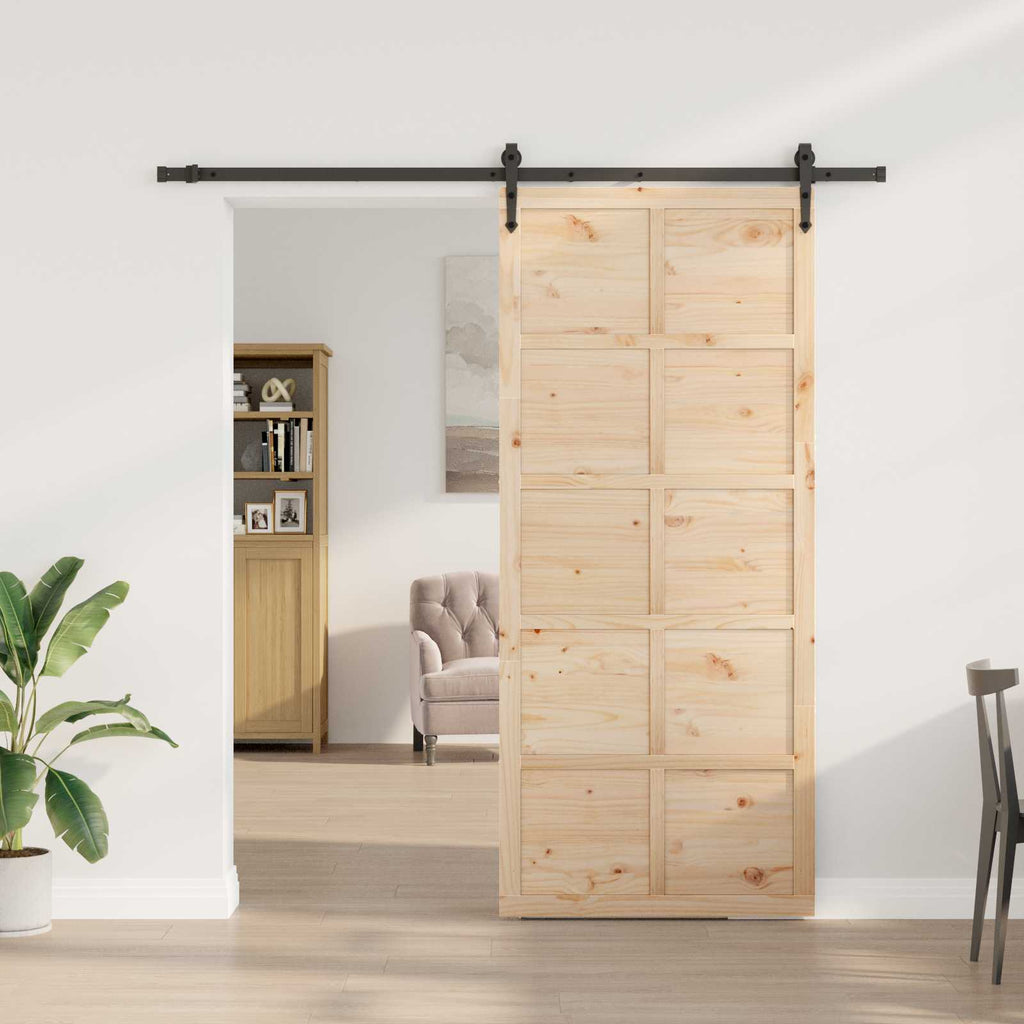 Puerta Corredera Natural 80 x 208 cm Madera de Pino Maciza