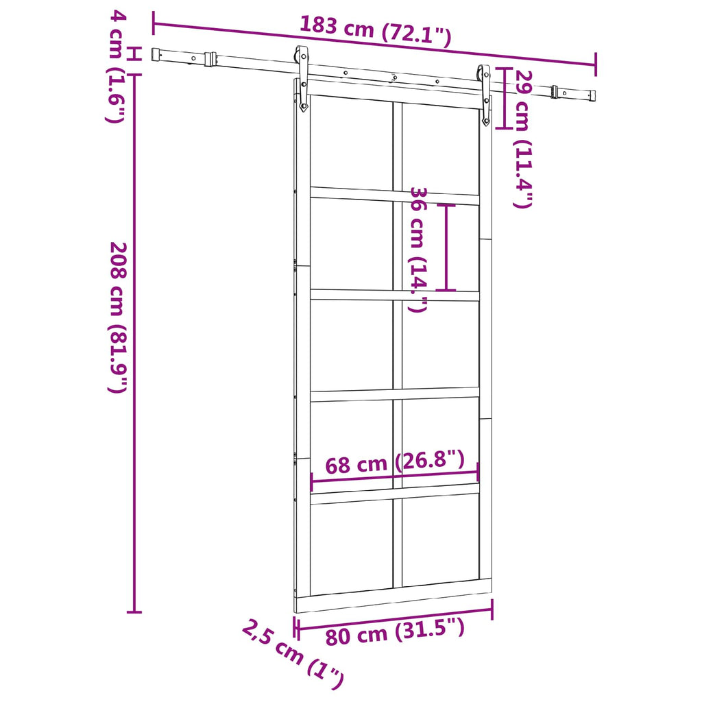 Puerta Corredera Natural 80 x 208 cm Madera de Pino Maciza