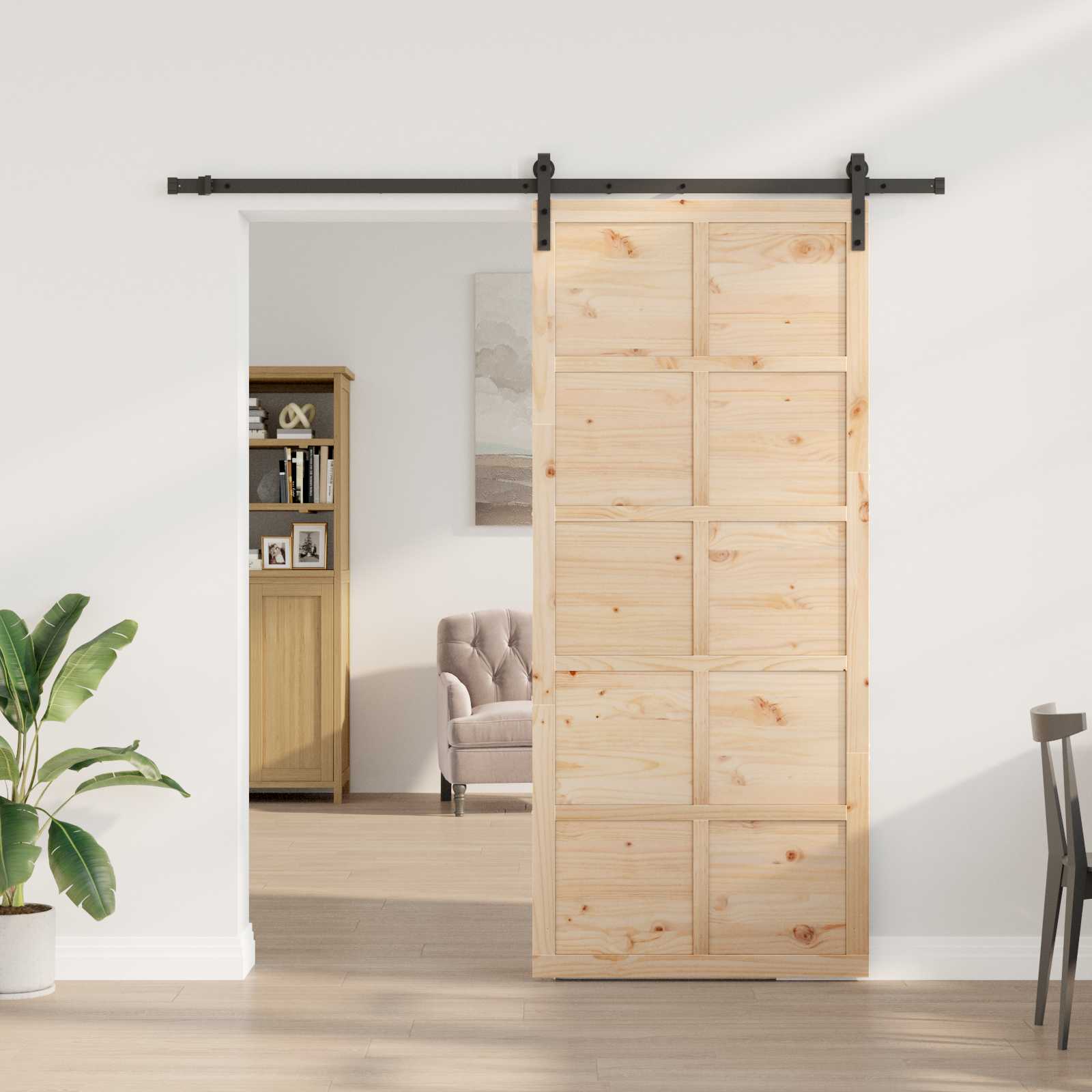 Puerta Corredera Natural 100 x 208 cm Madera de Pino Maciza