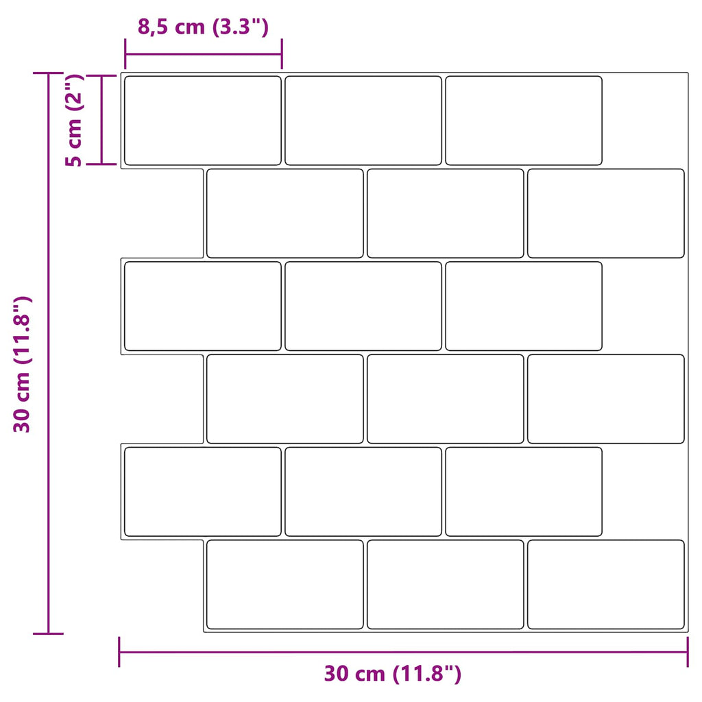 Azulejo de metro 10 pcs 30 x 30 cm Poliuretano y PET