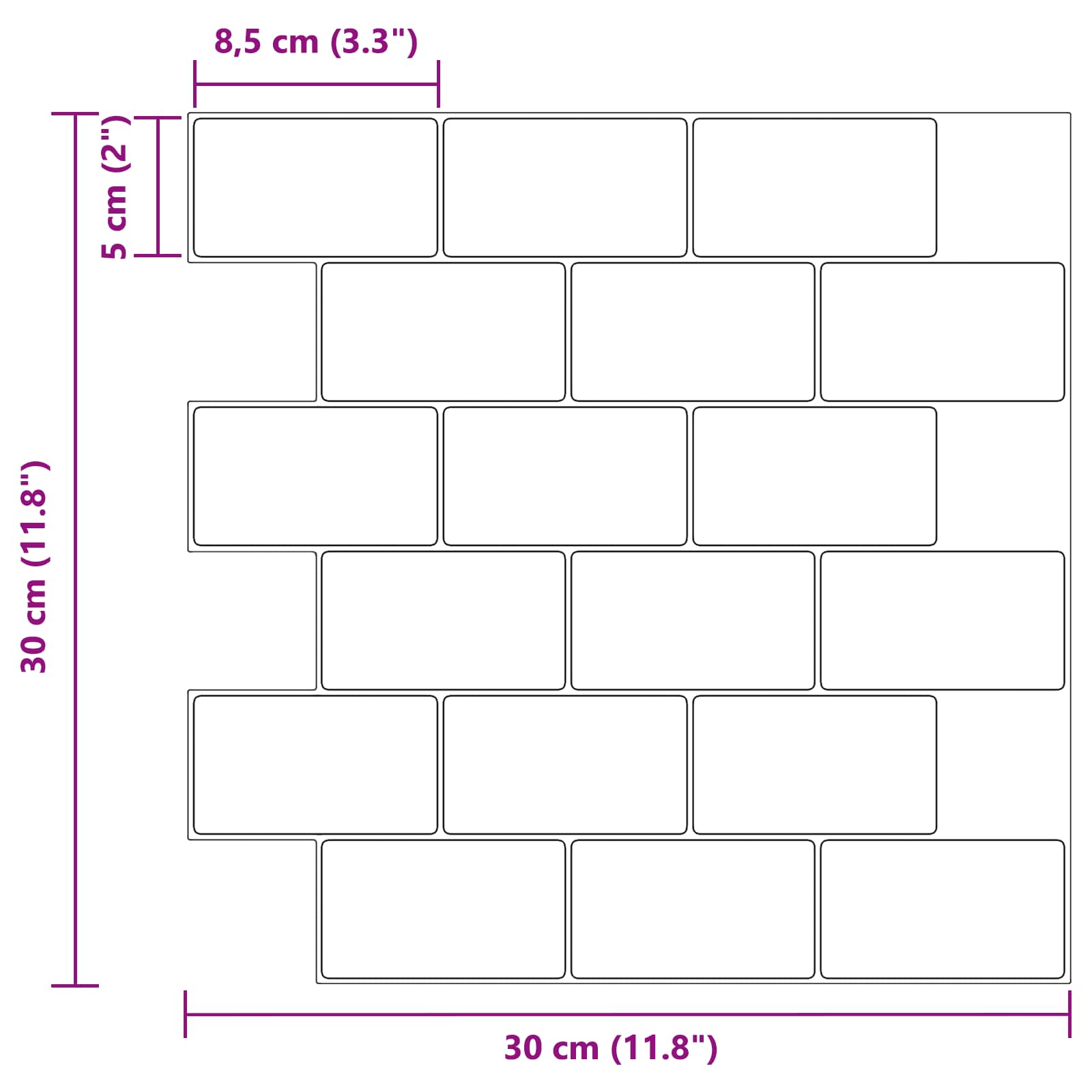 Azulejo de metro 10 pcs 30 x 30 cm Poliuretano y PET