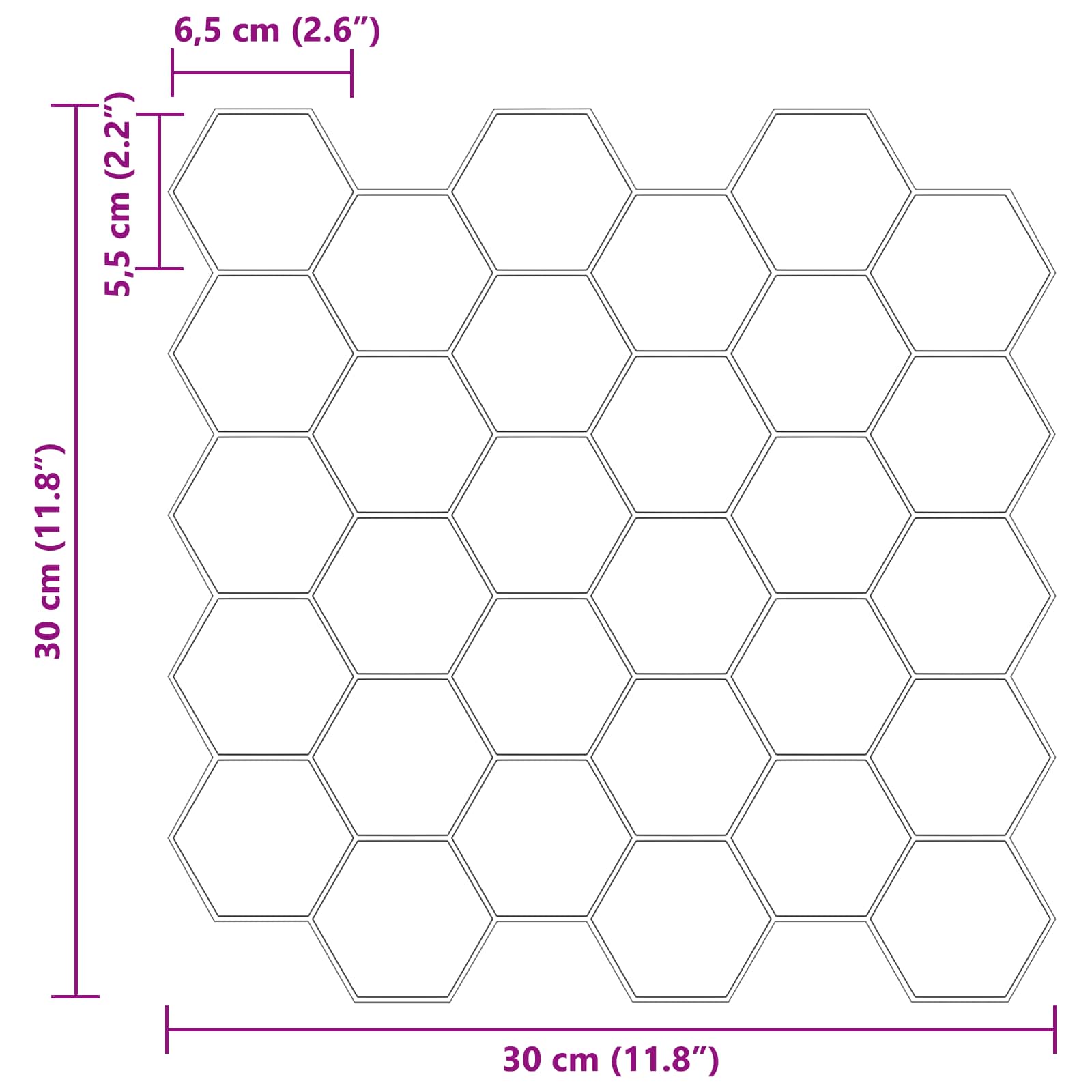 Azulejo hexagonal 10 pcs 30 x 30 cm Poliuretano y PET