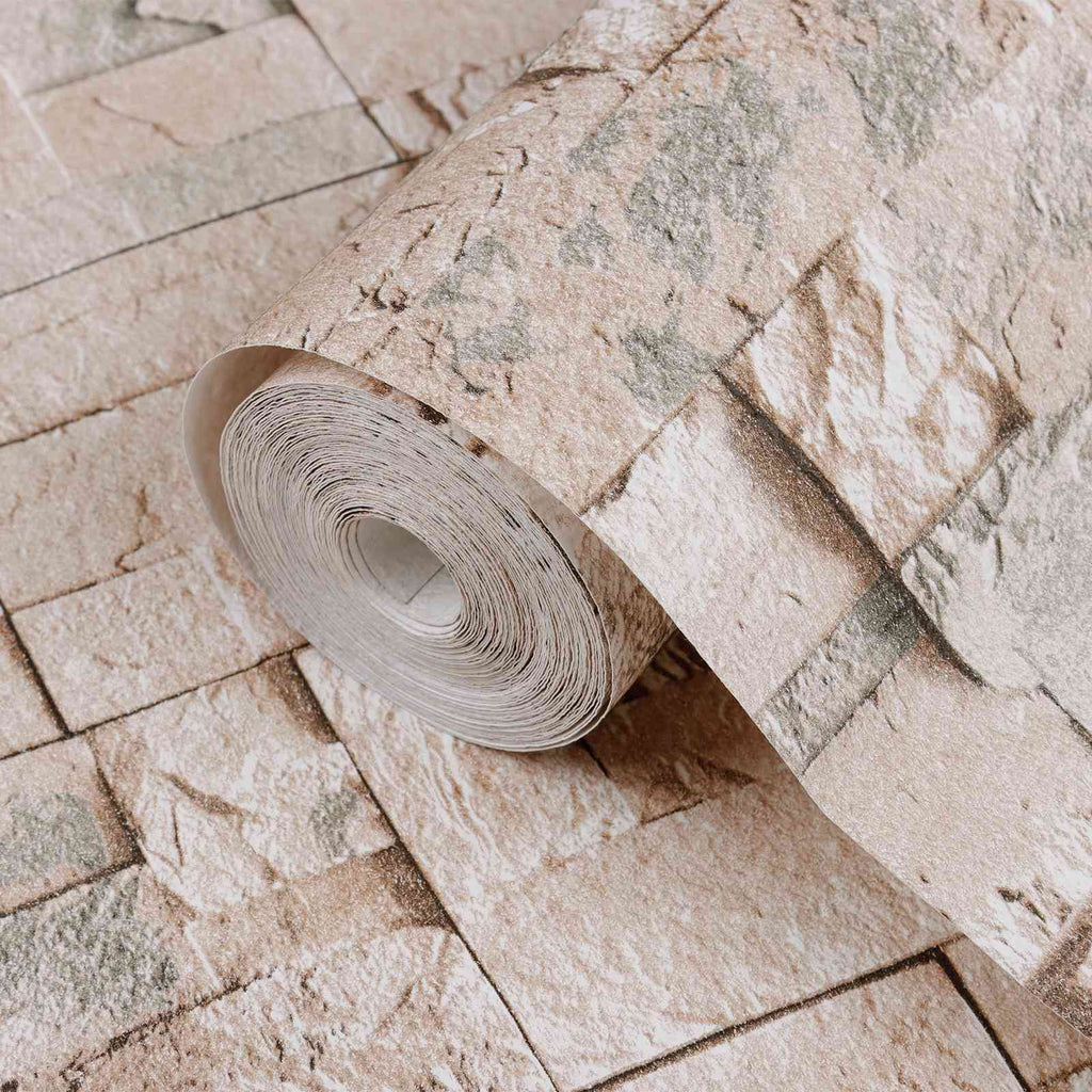 3D Beige Stone Wallpaper 10 x 0.53 m Non-woven fabric