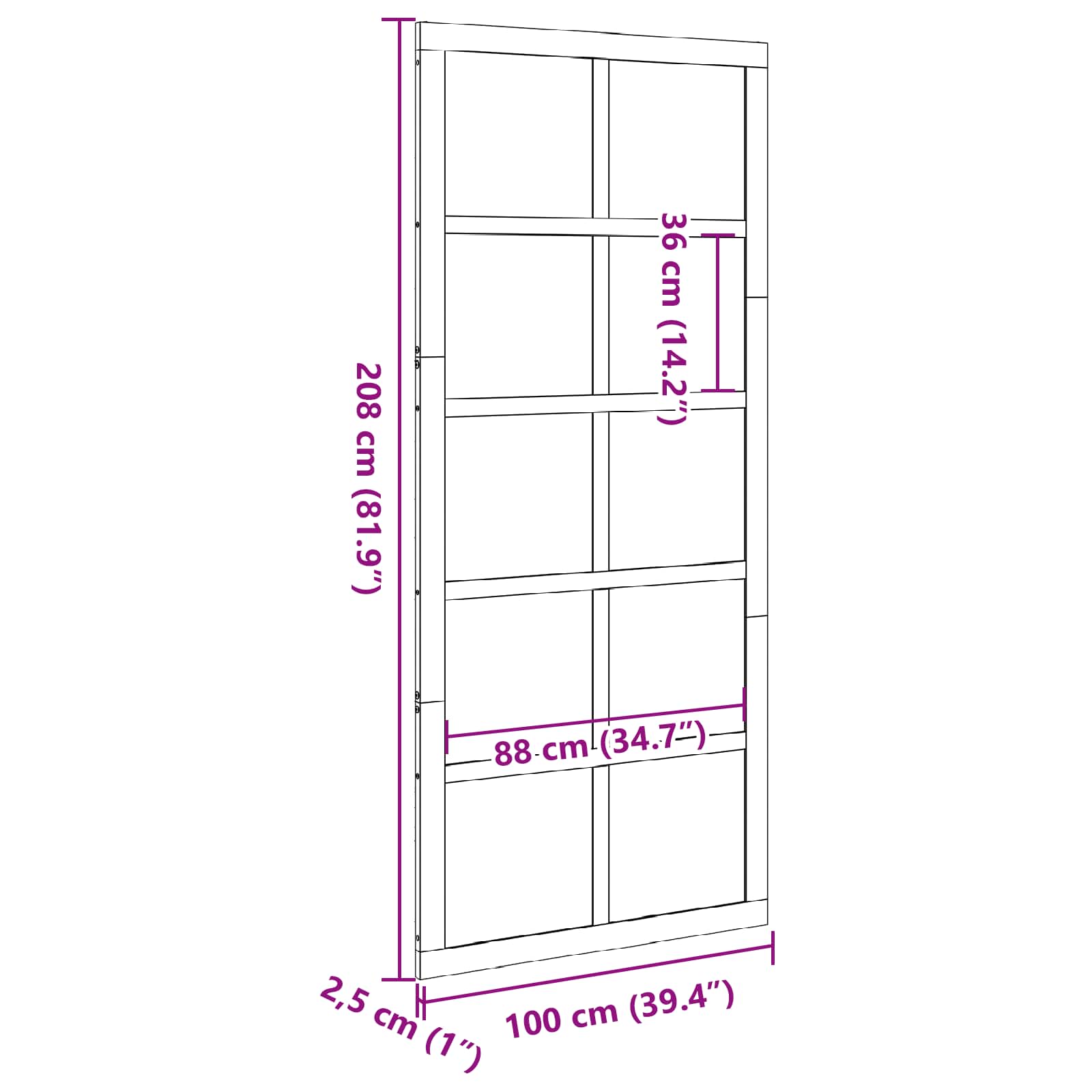 Puerta Corrediza 100 x 2,5 x 208 cm Madera de Pino Maciza