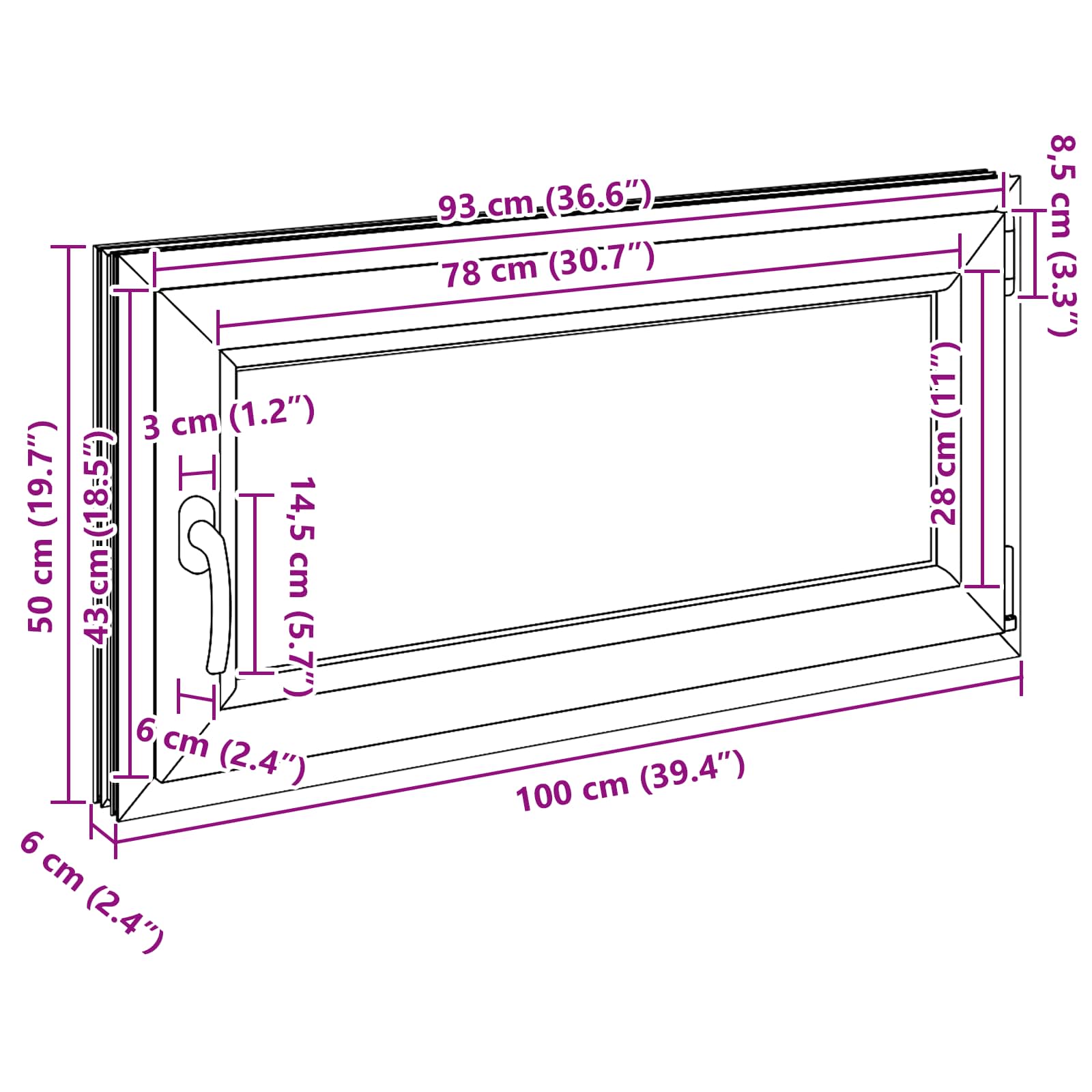 Ventana de sótano RISOR 100 x 50 cm PVC y vidrio Blanco