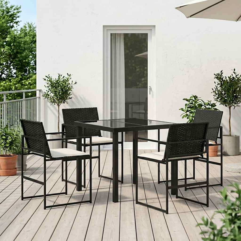 Conjunto de Comedor de Jardín con cojín 5 pcs Negro y crema