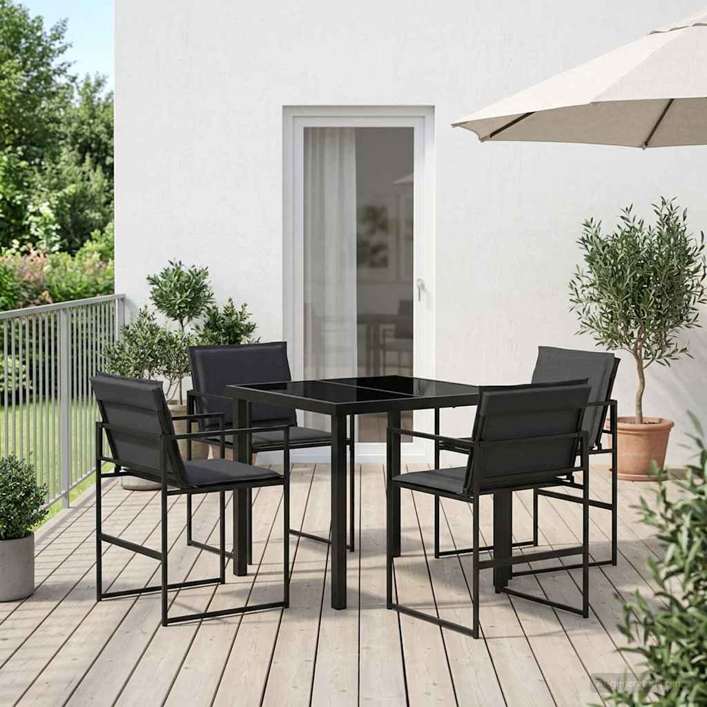 Conjunto de Comedor de Jardín 5 pcs Negro y gris oscuro