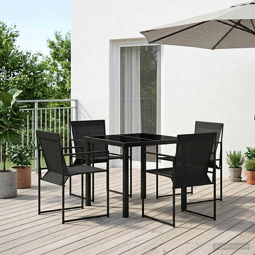 Conjunto de Comedor de Jardín 5 pcs Negro Textileno y acero