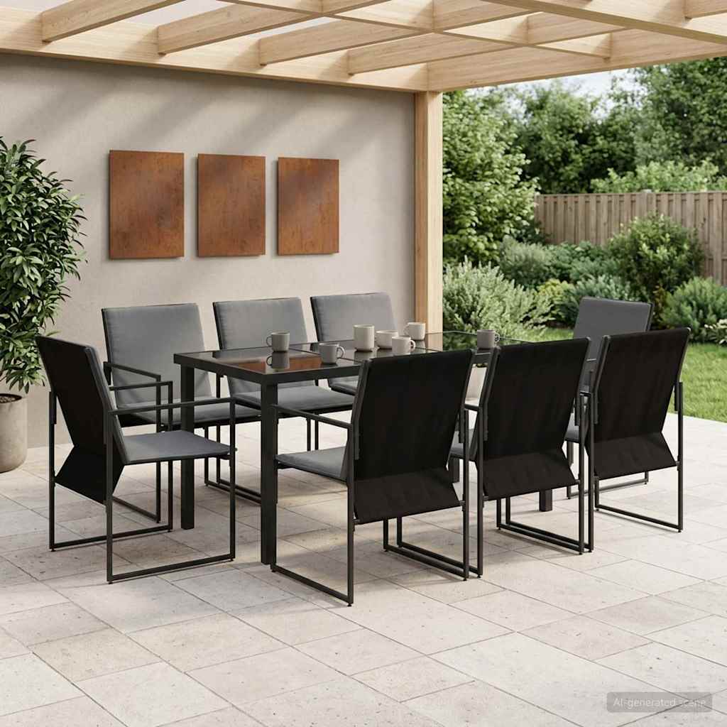 Conjunto de Comedor de Jardín 9 pcs Negro ratán sintético