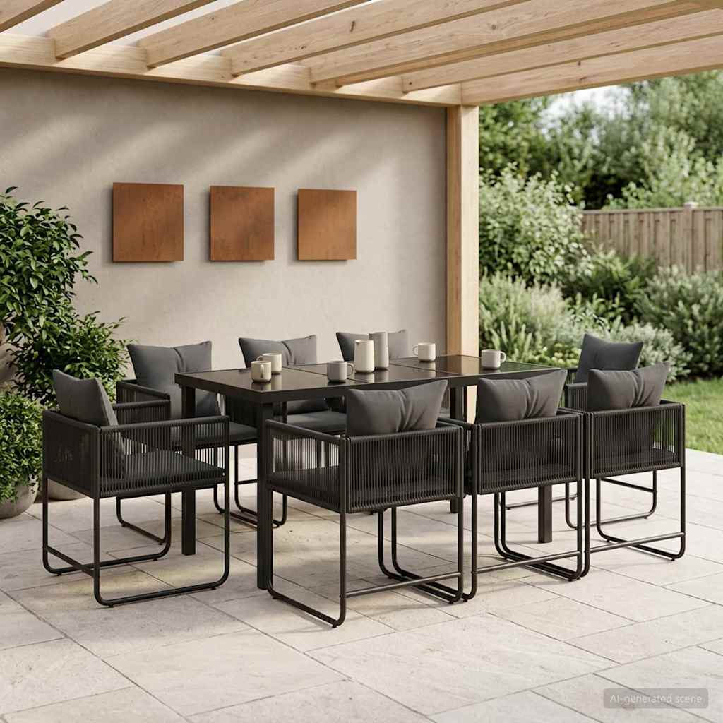 Conjunto de Comedor de Jardín 9 pcs Negro ratán sintético