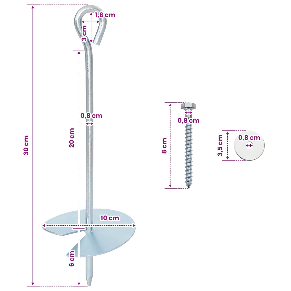 Ancla de tierra 10 pcs Plateado Ø10 x 30 cm Metal galvanizado