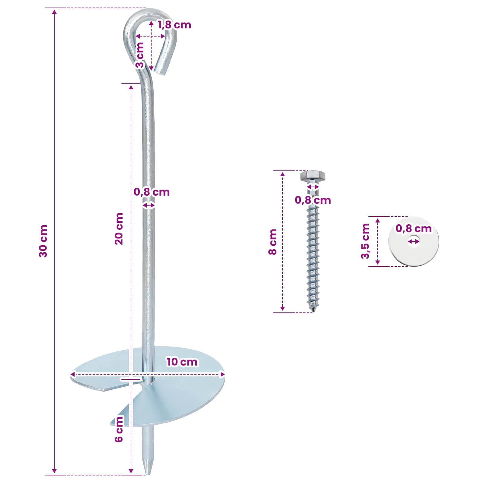 Ancla de tierra 10 pcs Plateado Ø10 x 30 cm Metal galvanizado